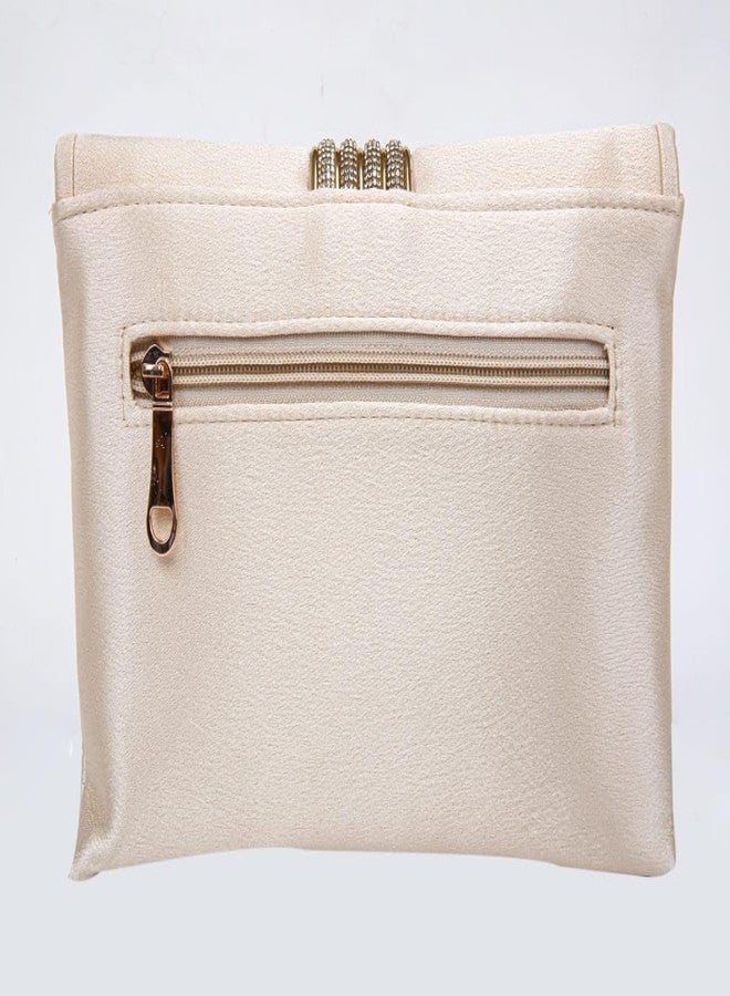 JI ACCESSORIES Midnight Glam Beaded Satin Clutch (Cream) - Image 4